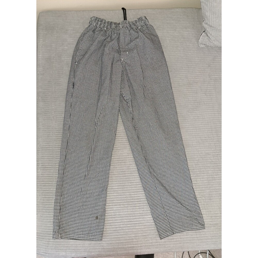 NEW Chef Works Black & White Check Baggy Chef Pants Elastic /Drawstring Small